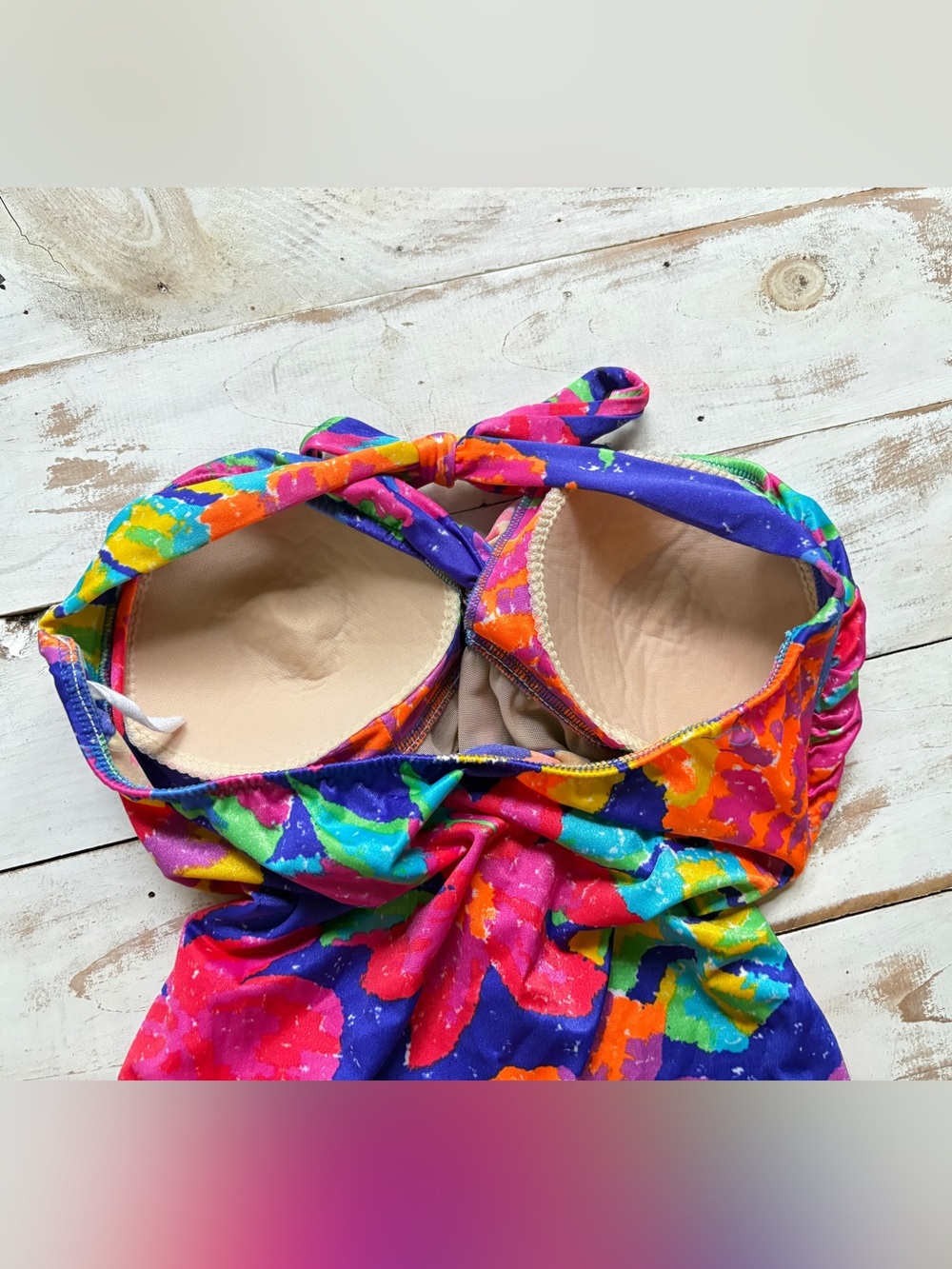 Vintage 90s E-Stewart neon tropical one piece swimsuit halter swimsuit sz 16 EUC - Picture 5 of 12